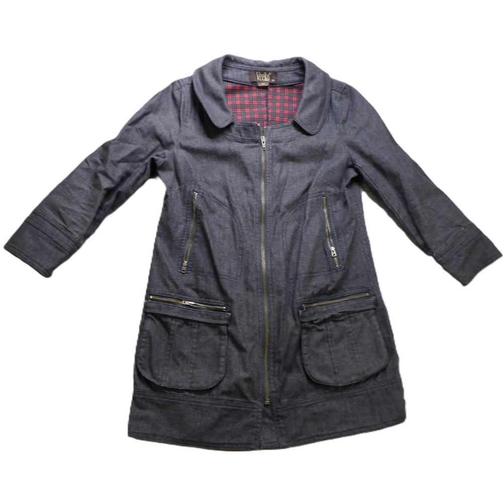 Veeko Utility Jacket Zip Plaid Lined Japan Fabric 100% Cotton Women Small S Blue